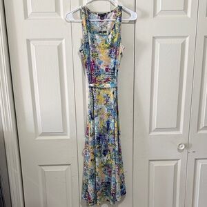 Nina Leonard Multicolor Abstract Midi Dress, Small